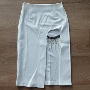 Chic Asymmetrical White Skirt with Beaded Accent